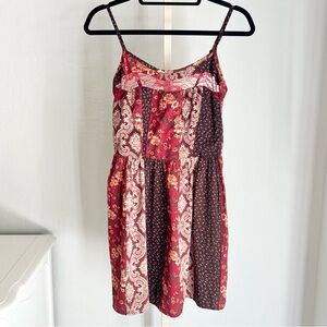 American Rag Multi Color Print Panel Lace Inset Mini Dress, Adjustable Straps, S